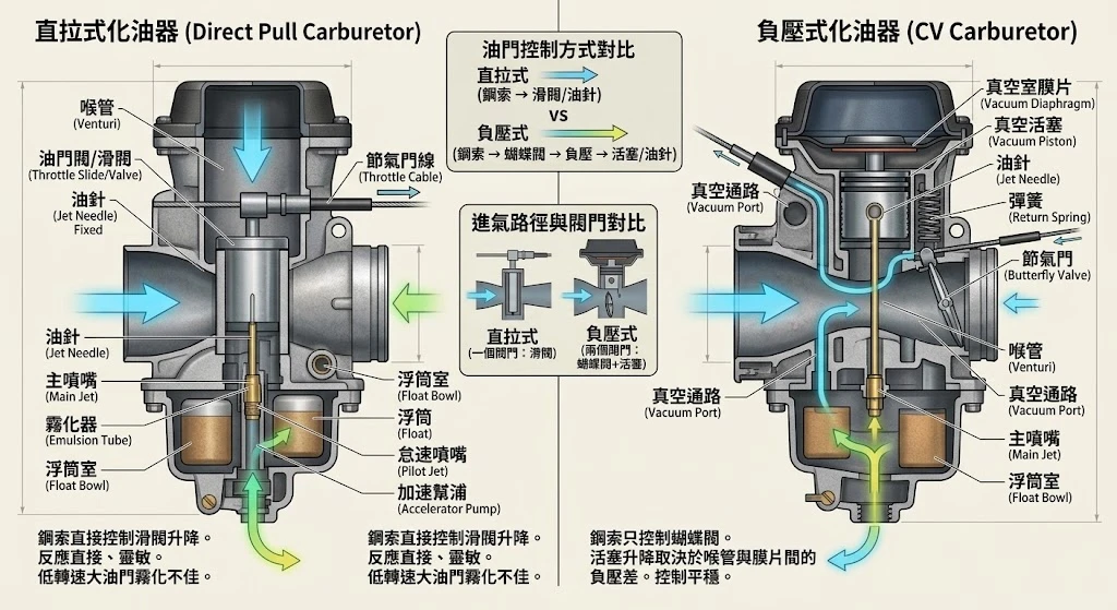 直拉式化油器作動原理