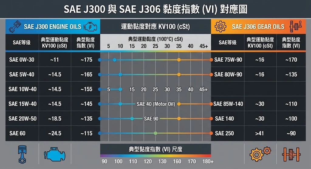 SAE J300 J306 機油齒輪油黏度對照