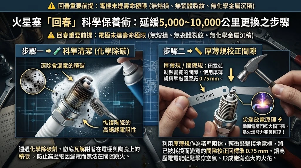 機車專業維修保養使用厚薄規校正火星塞間隙，恢復原廠點火狀態與冷車發動順暢度