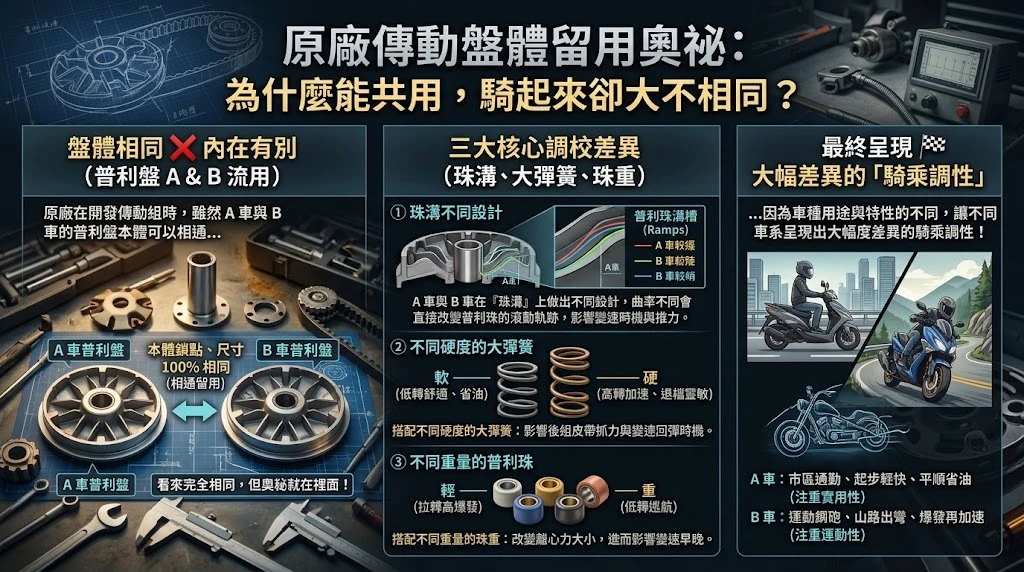 機車原廠 CVT 傳動普利盤開發邏輯與珠溝曲率設計分析
