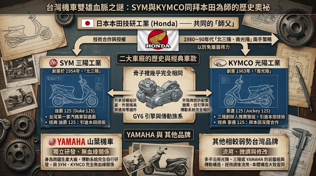 台灣三陽 SYM 與光陽 KYMCO 機車 GY6 傳動零件歷史共用淵源