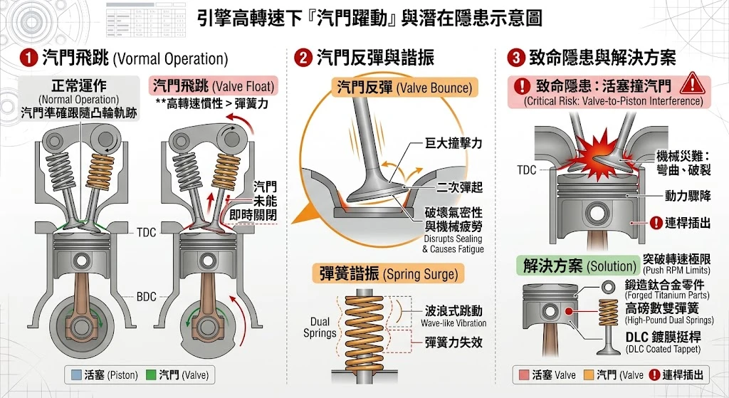 《改裝引擎轉速上限之一？解析汽門躍動（Valve Float）成因、改裝隱患與彈簧調校實務》