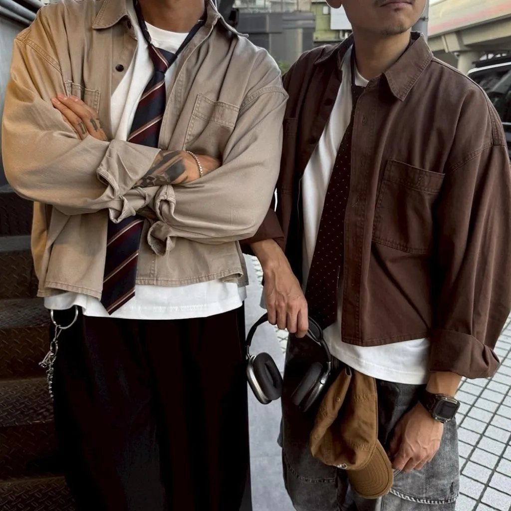 情侶裝水洗短寬重磅長袖襯衫