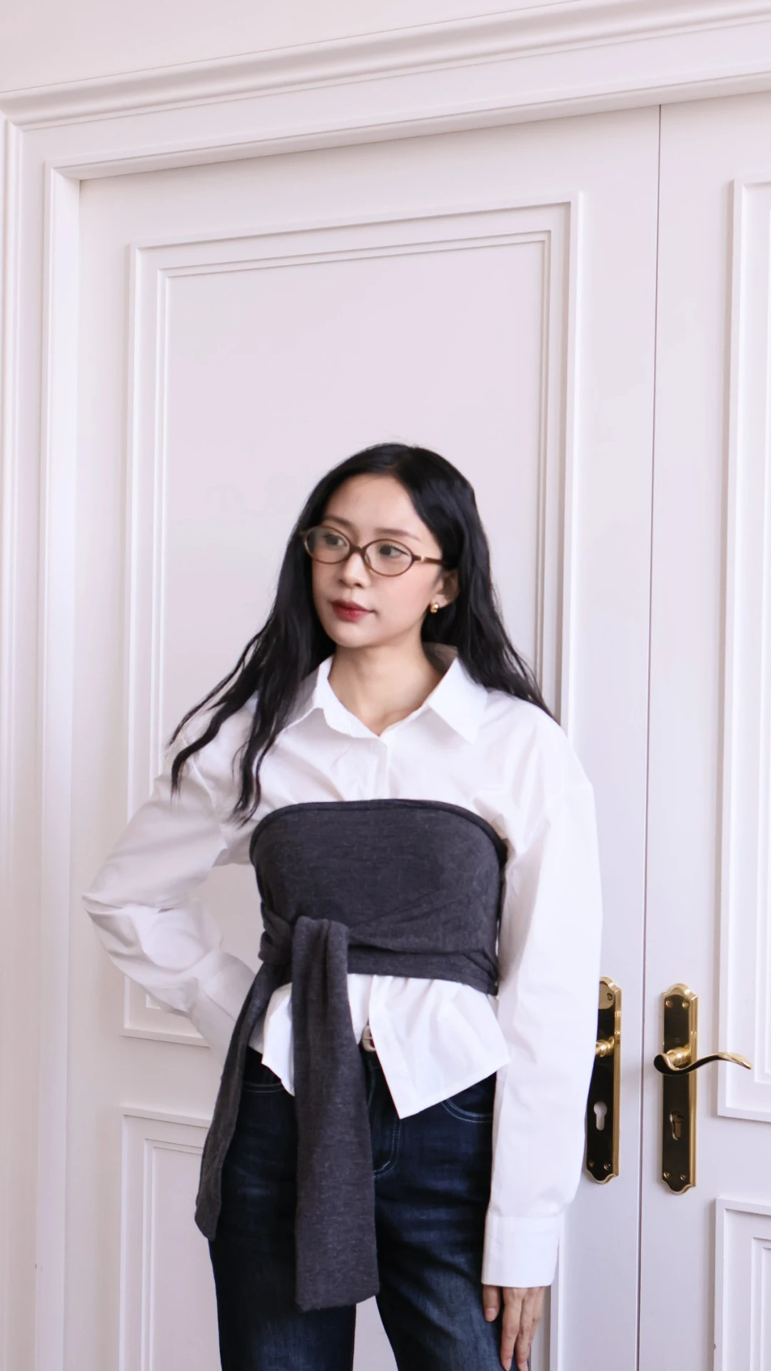 歐膩小姐姐簡約抹胸襯衫套