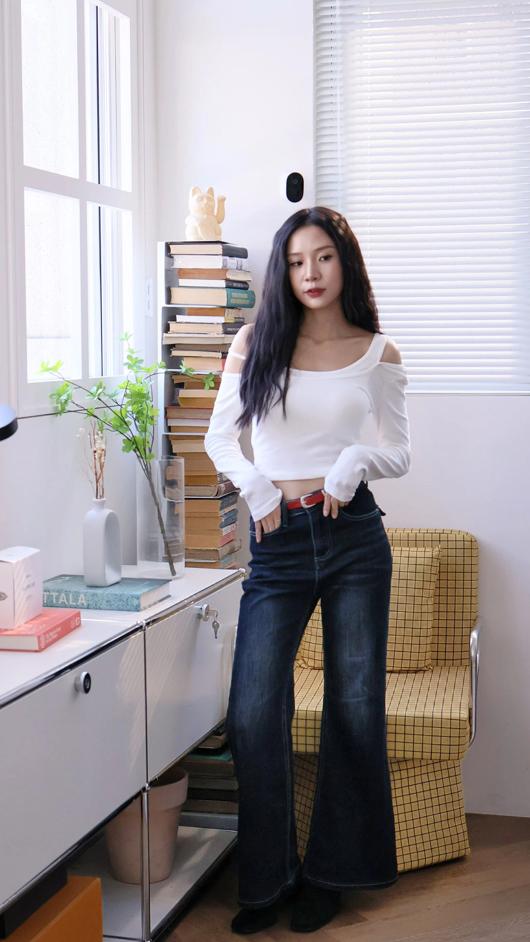紅皮帶完美版型刷色喇叭褲