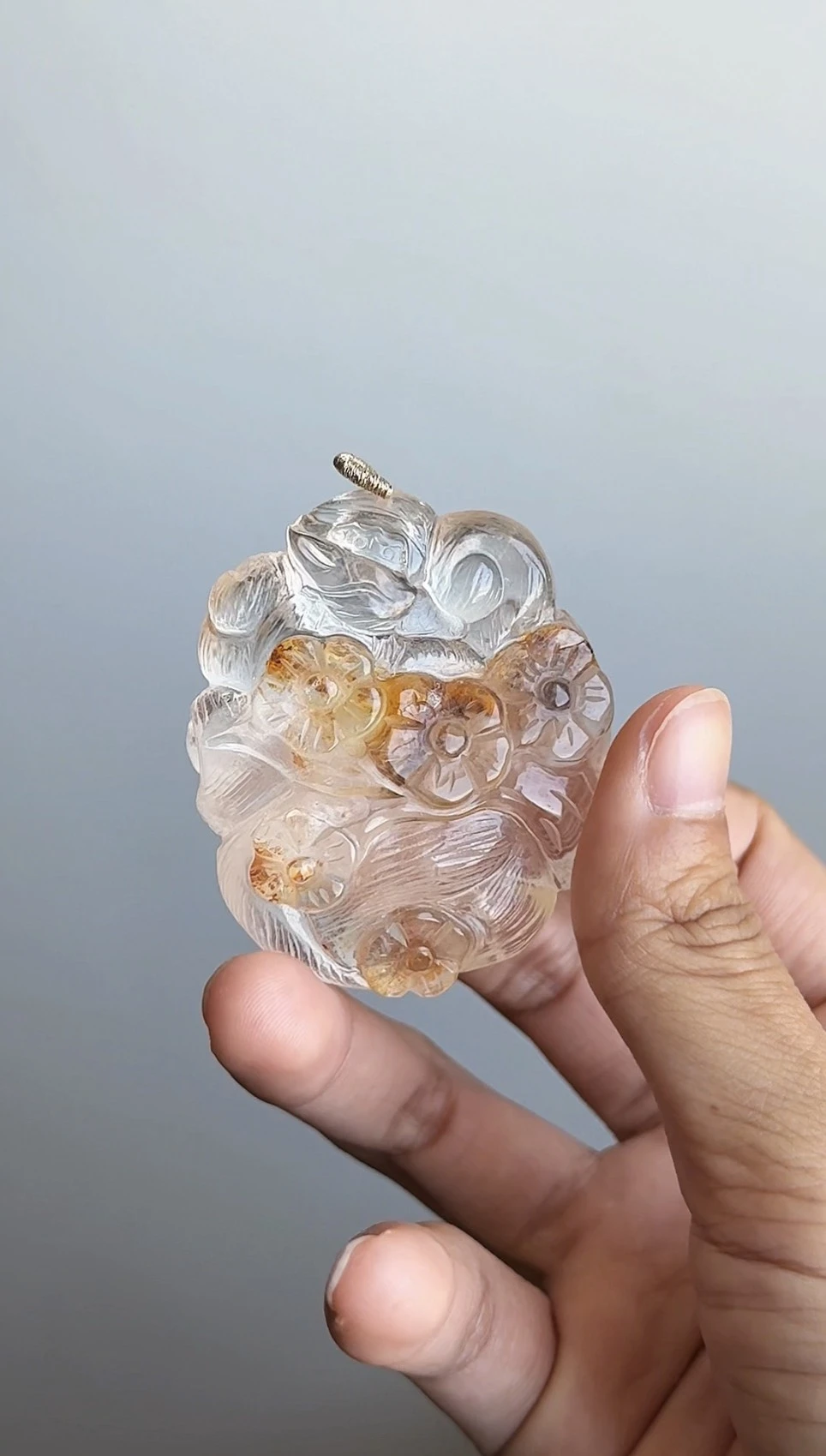 白水晶俏色膠花 花團錦簇狐