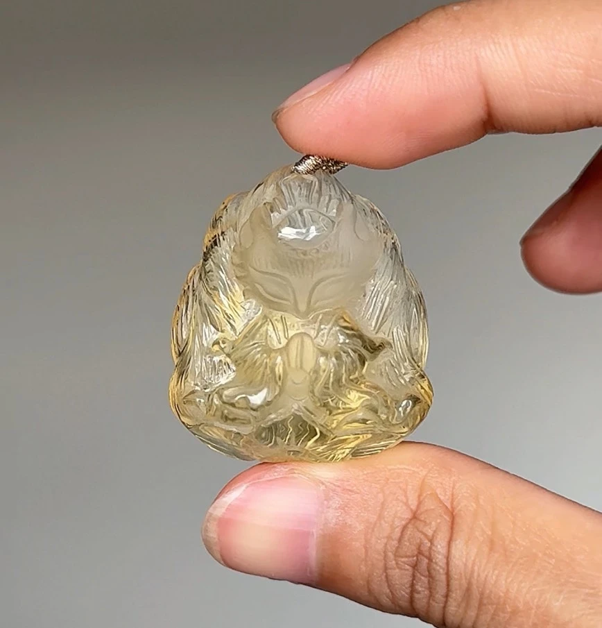 天然巴西黃水晶 蓮花修仙狐