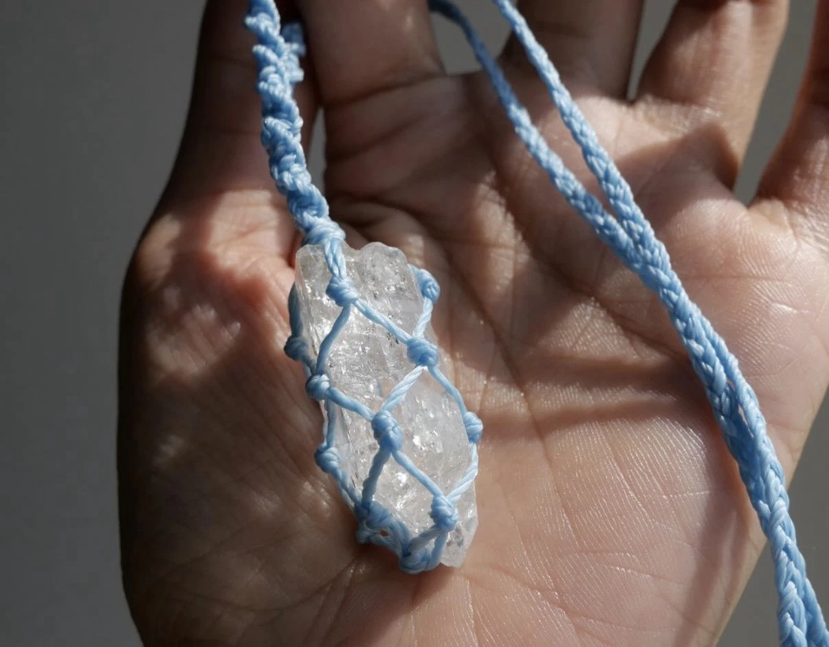 雪寶頂水晶 蠟線編織吊墜
