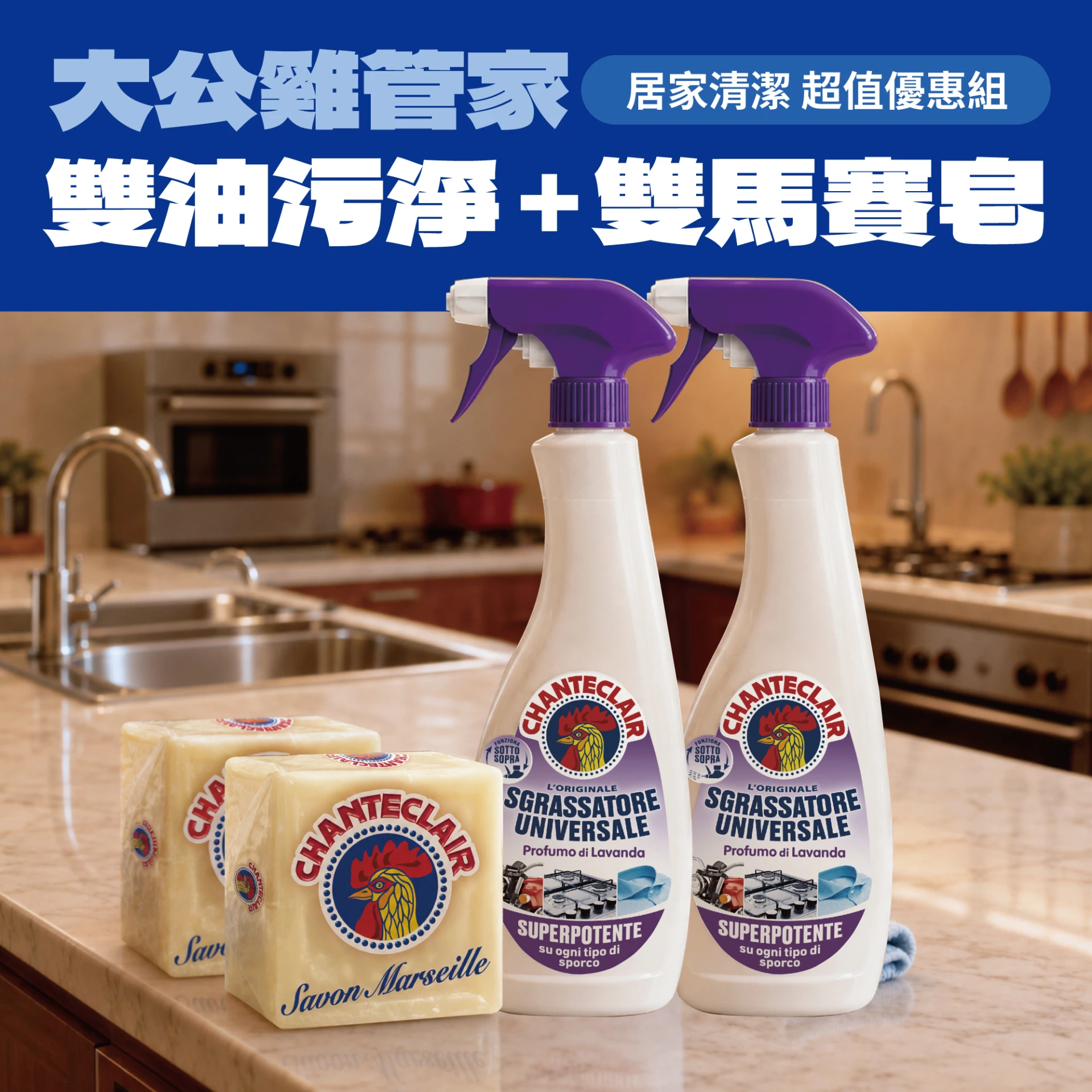 居家全能清潔｜雙入油汙淨＋雙入馬賽皂