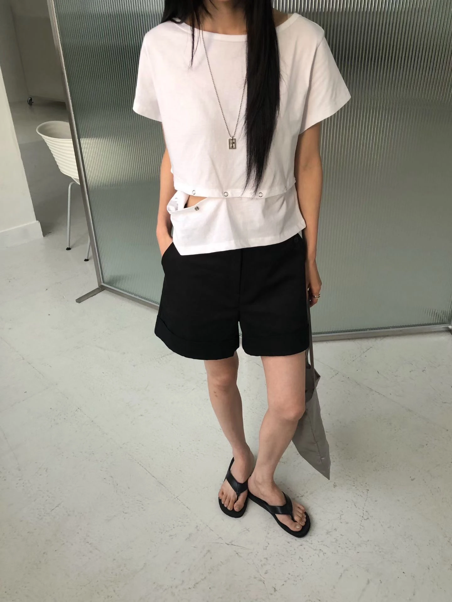 韓下擺拼接上衣