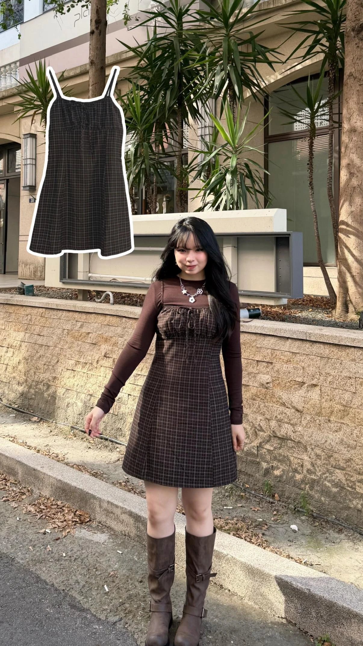 復古咖色細肩格紋顯瘦短洋🍂