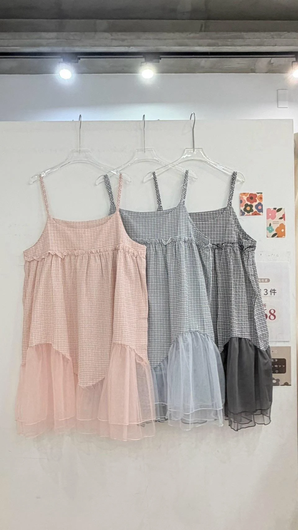 日系格紋拼紗長版背心 3color