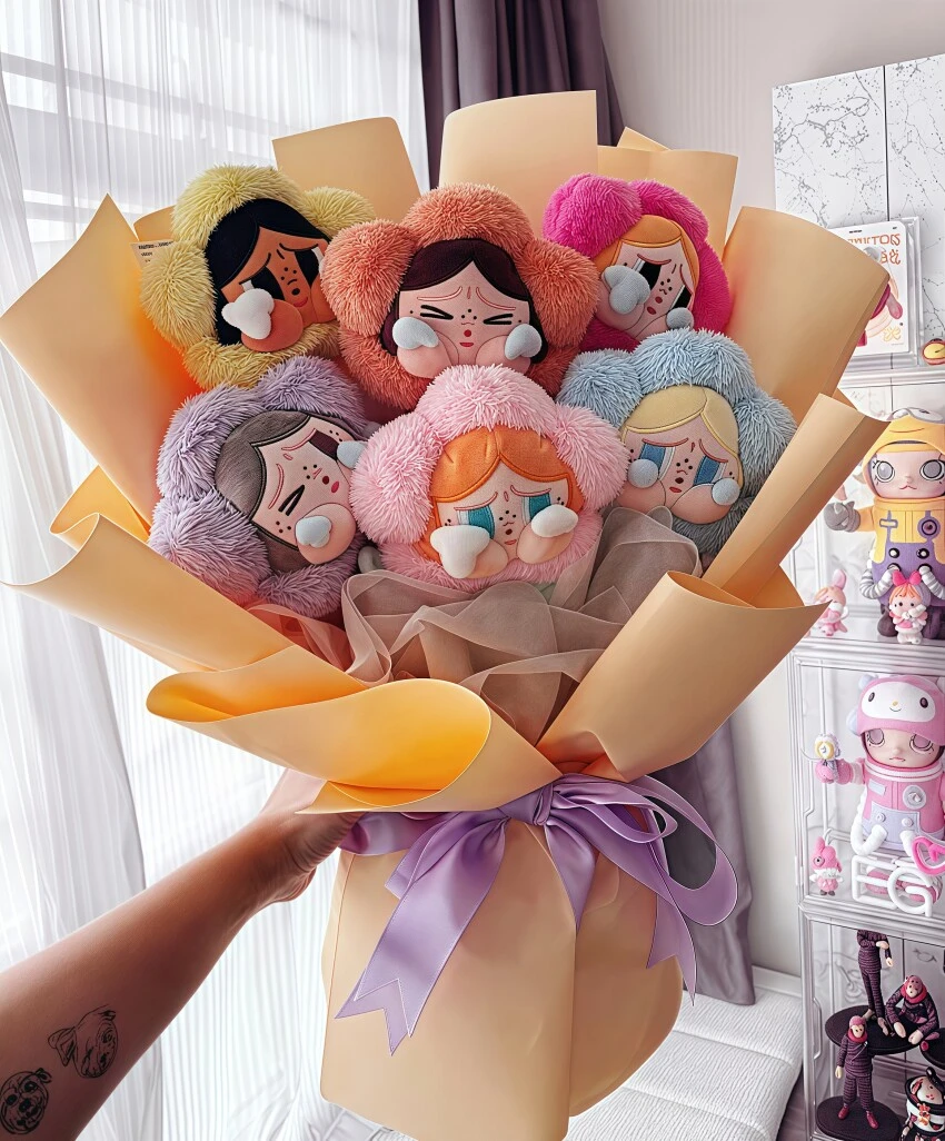 POPMART泡泡瑪特 CRYBABY悲傷俱樂部系列盲盒毛絨花朵花束公仔