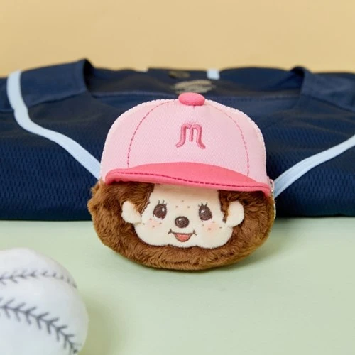 韓國 MONCHHICHI 蒙奇奇 棒球系列粉紅色 臉型收納包吊飾
