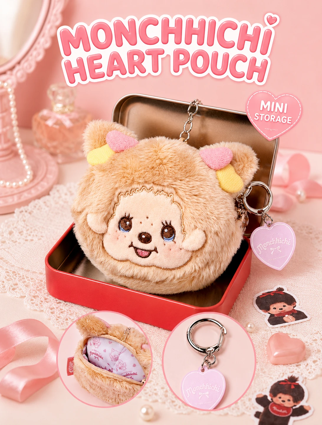 韓國 MONCHHICHI 蒙奇奇 Love Happy Angel 女孩 臉型收納包吊飾