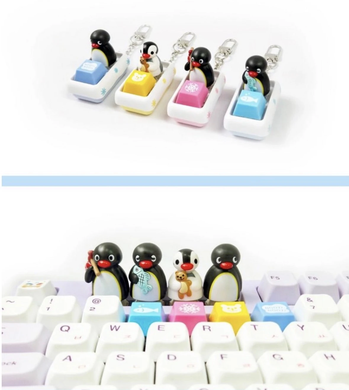 韓國 PINGU 企鵝家族 雙鍵帽按壓鑰匙圈 4款隨機