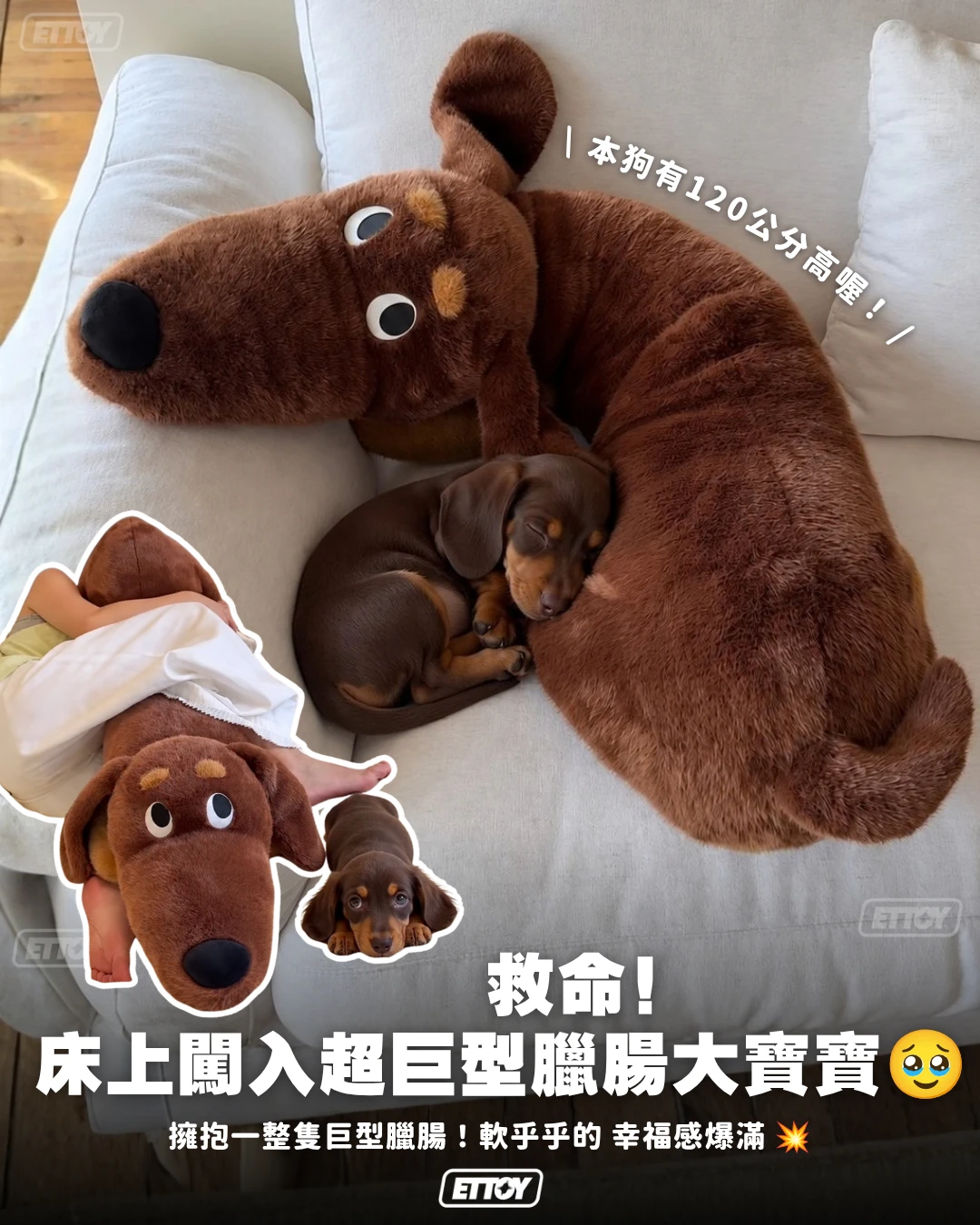 120公分巨型臘腸狗毛絨抱枕｜可拆洗長條抱枕