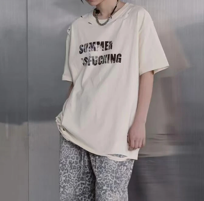 [預購] 韓國DEFGARMENTS剪破棉質寬版短袖T恤 M/L號 pig summer 代購