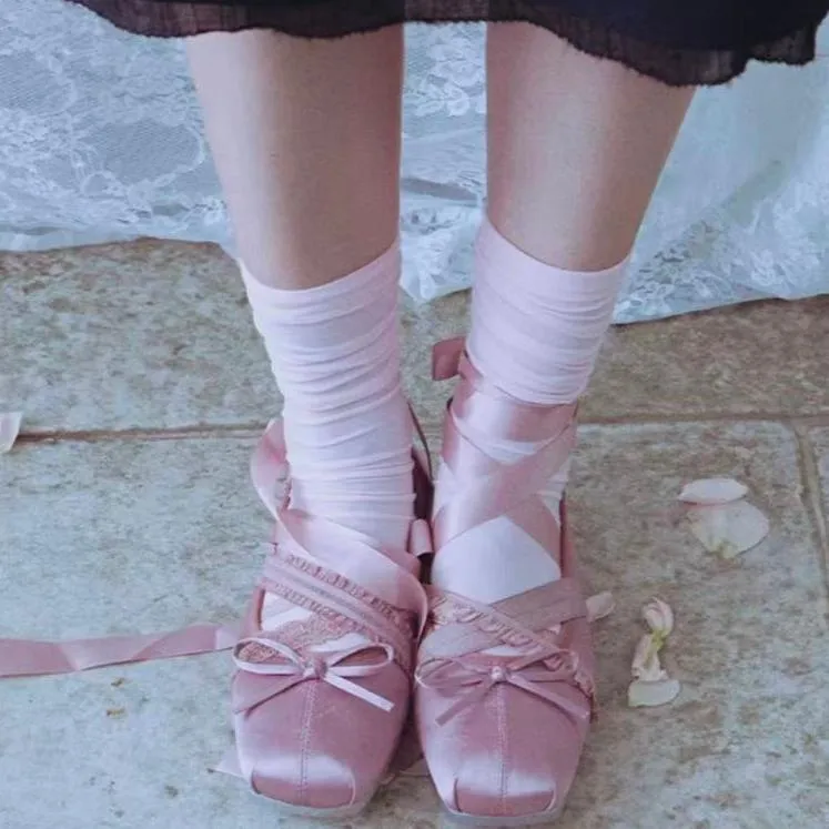 [現貨+預購] 韓國ROCKFISH緞面方頭蕾絲鬆緊帶芭蕾舞鞋 六色 附綁帶 ballet 代購