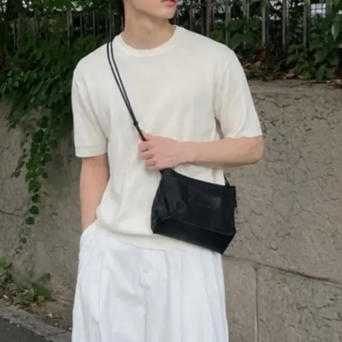[預購] 韓國MATHEMATIK輕量網布尼龍斜背扁方包 黑/灰 solon N17 代購