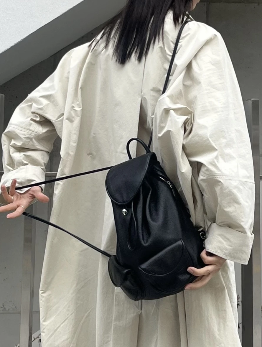 [預購] 韓國NEDEH黑色荔枝紋牛皮後背包 PHILO BACKPACK 代購