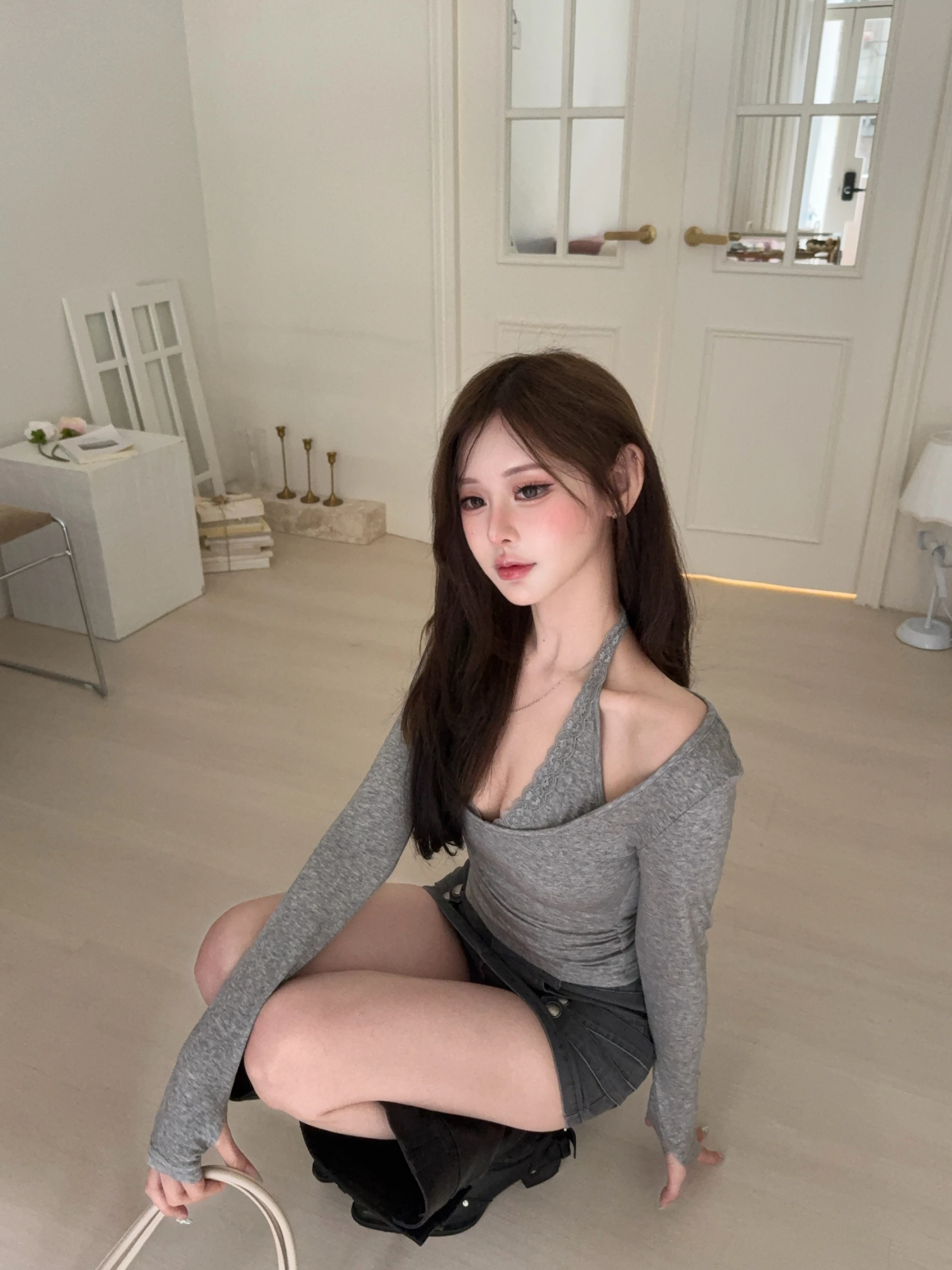 蕾絲掛脖假兩件
