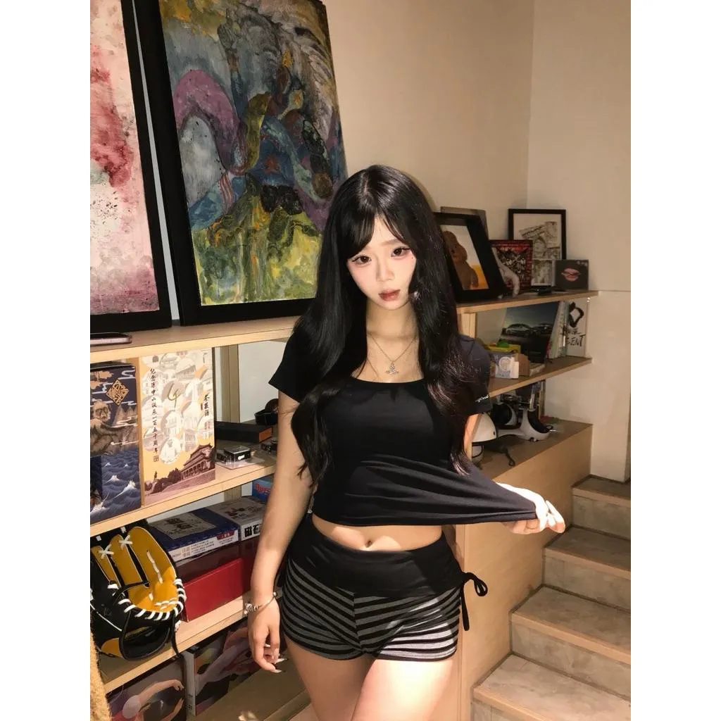 現貨秒出[LONGCOOL]自訂款方領純慾系頂級收腰女版上衣 韓系 純慾 法式 美式 日系 純棉 短版 修身 夏季 穿搭