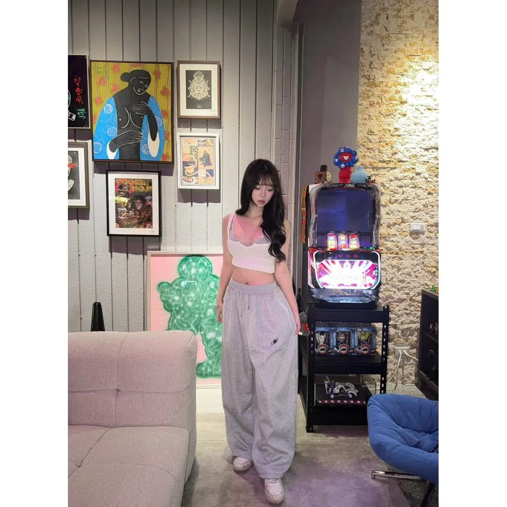 現貨秒出[longcool]自訂款收腰寬胯版型收繩棉褲 韓系 純慾 法式 美式 純棉 落肩 寬鬆 短版 修身 夏季 穿搭
