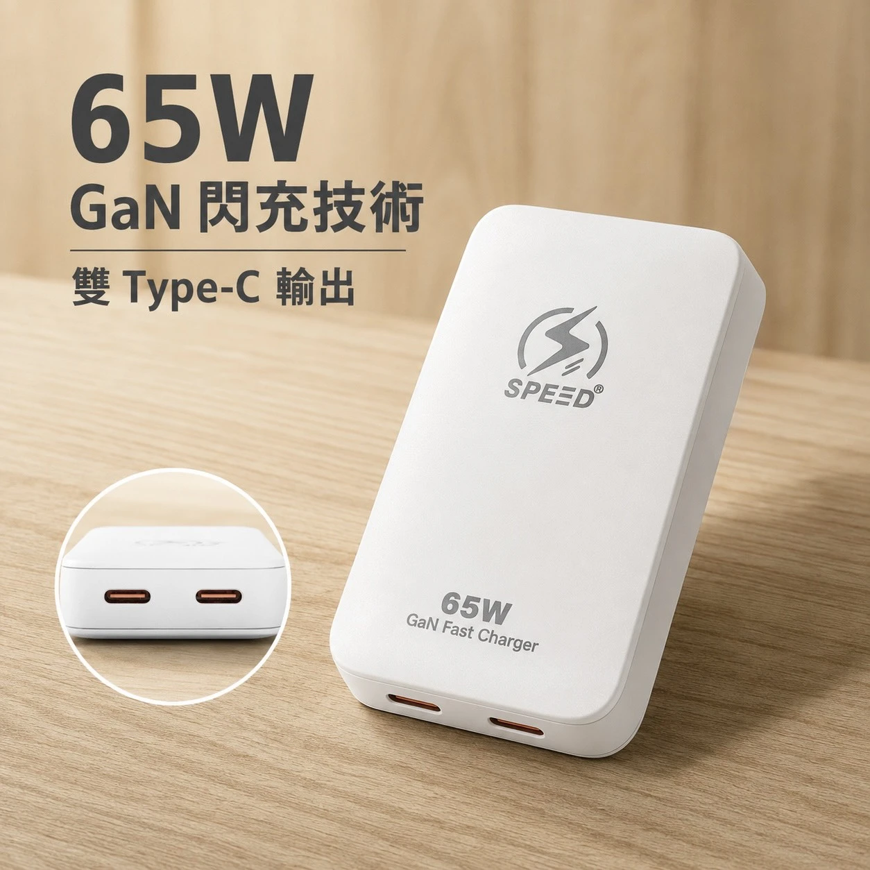 65W雙type-c GaN超薄充電器