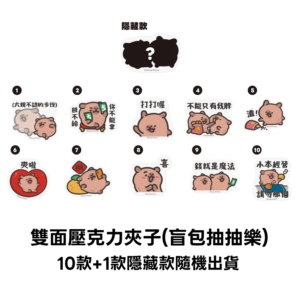 【盲抽】小水豚壓克力夾子（共11款）