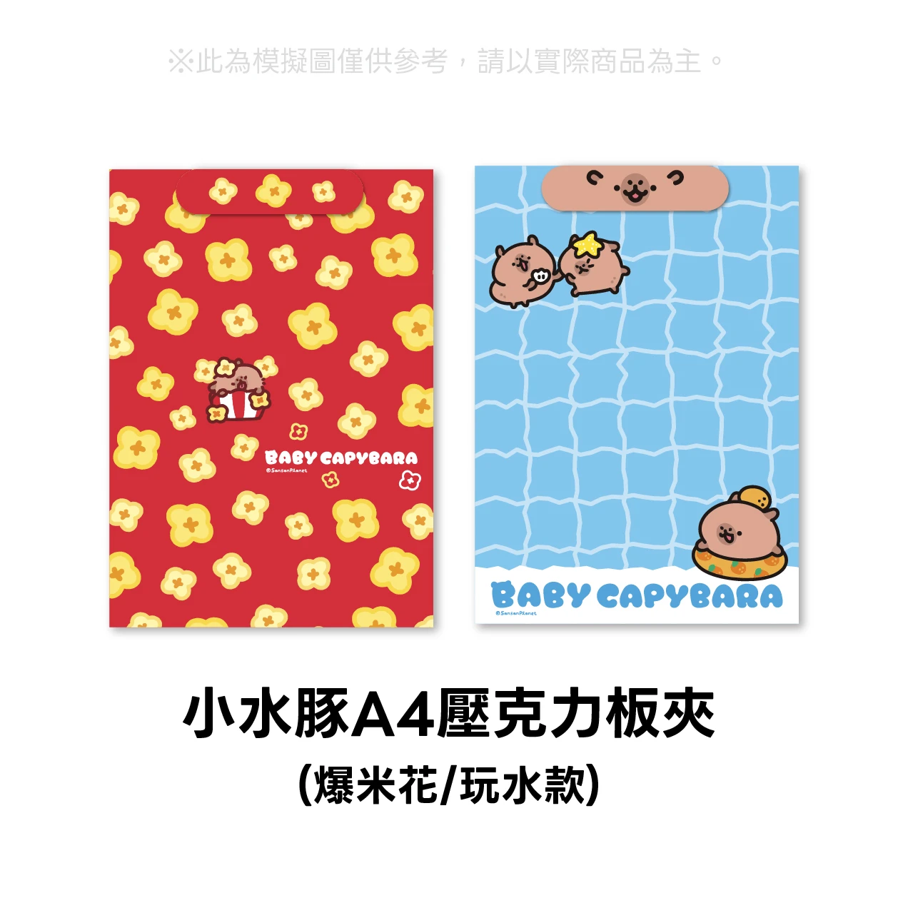 小水豚 A4 壓克力墊板/板夾（共兩款）玩水/爆米花