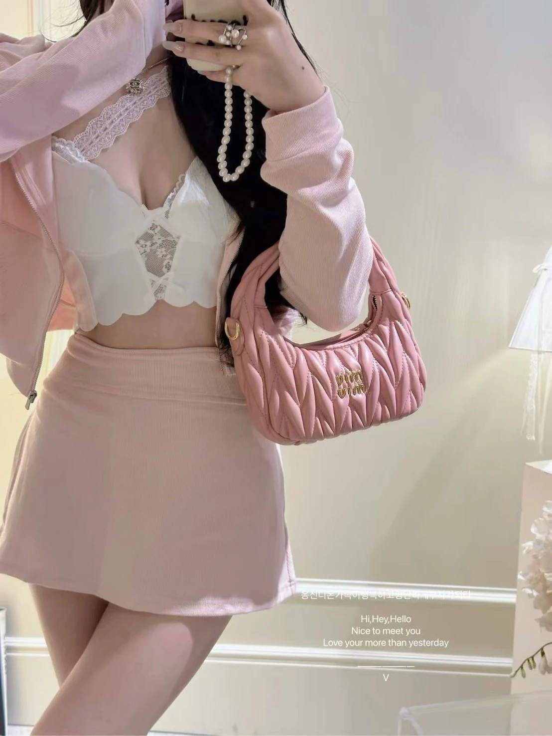 奶甜蕾絲小外套＋短裙三件套