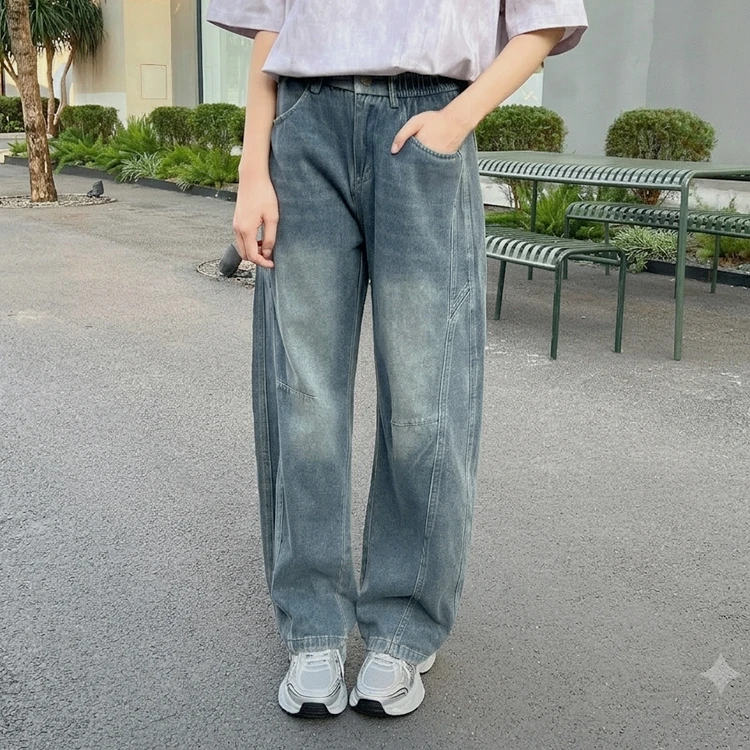【爆款彎刀褲登場】復古水洗立體弧線牛仔褲｜修飾腿型穿出高級街頭感