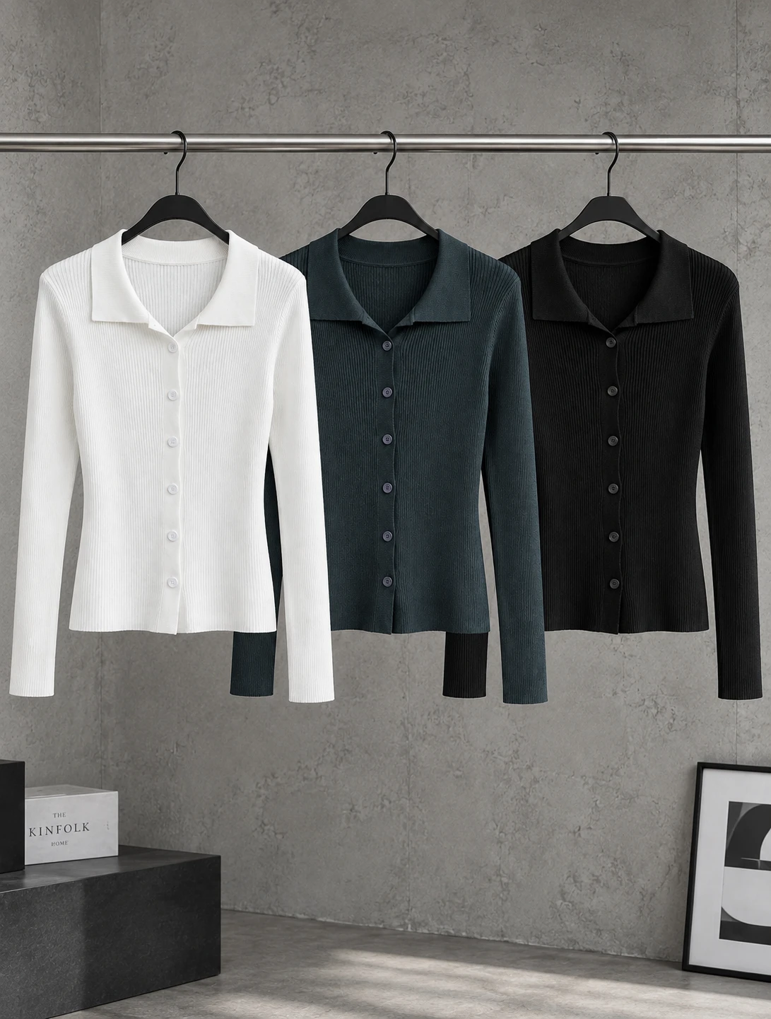 微醺線條・羅紋翻領排釦上衣