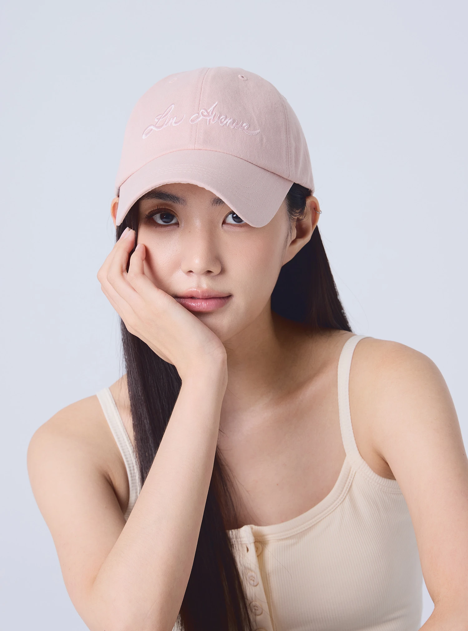 Linavenue linavenue系列 草寫刺繡棉質棒球帽 Dusty Pink