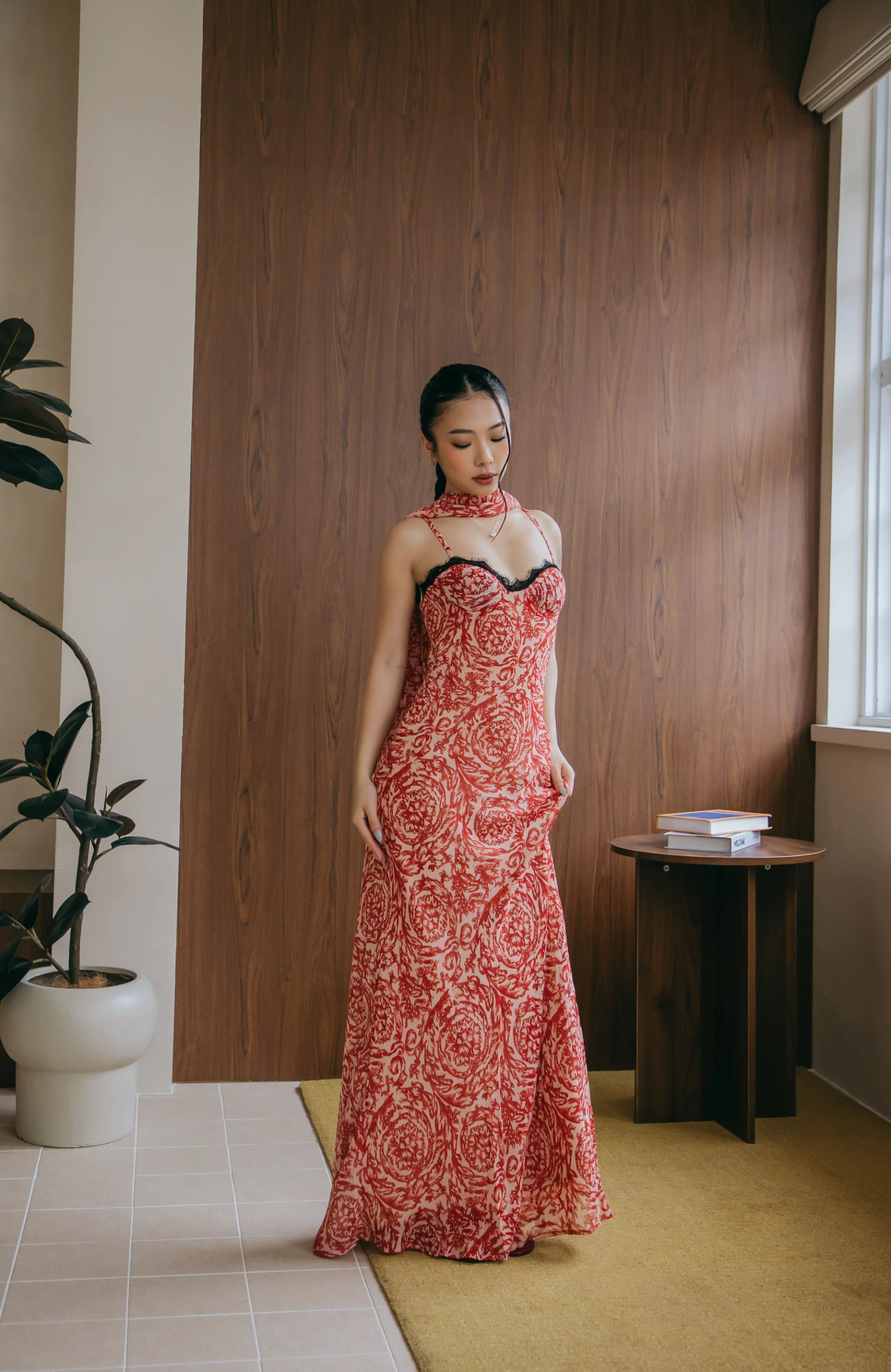 印花度假長洋裝（帶披肩）