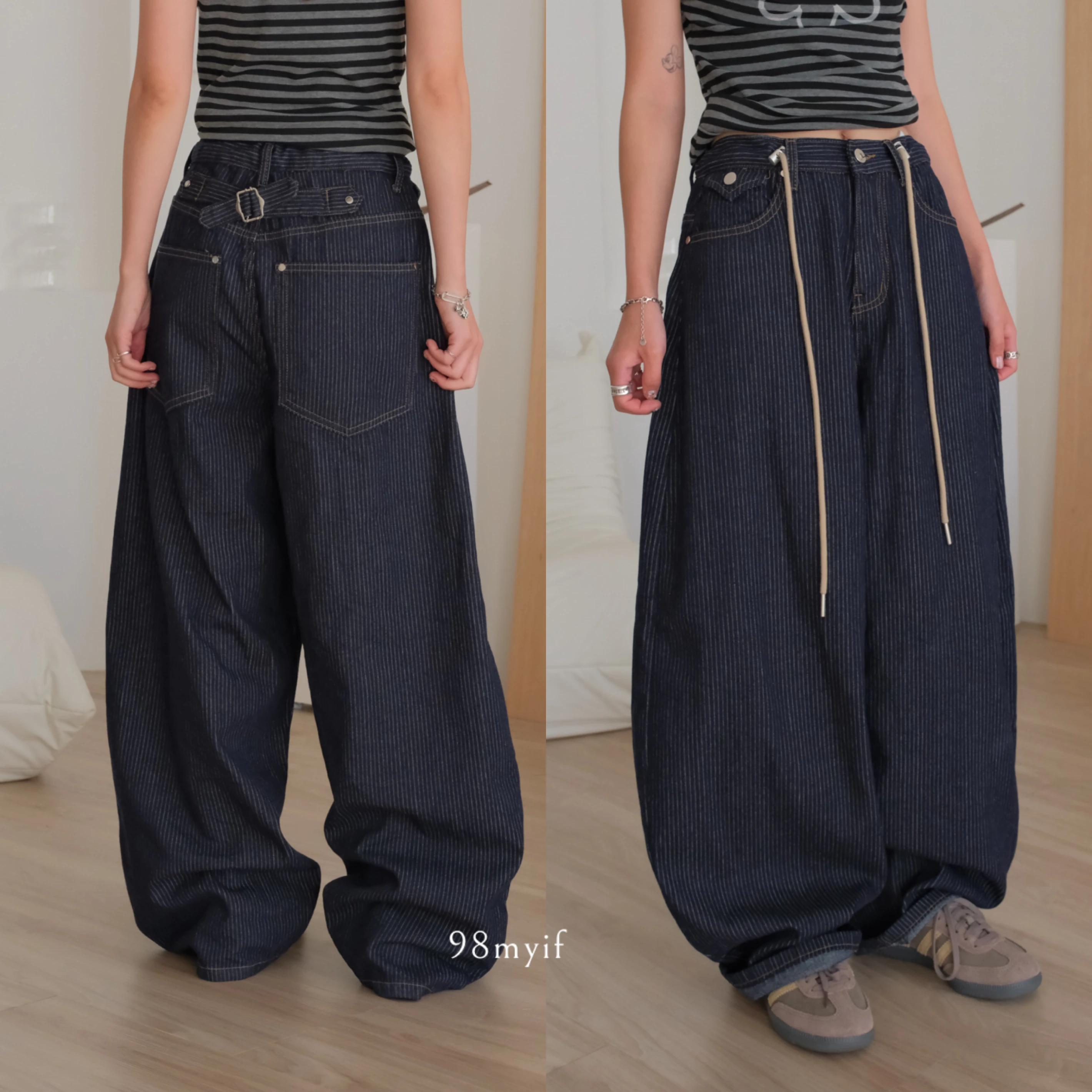 Ｑ611 👖調節抽繩 坑條文彎刀褲（現貨）