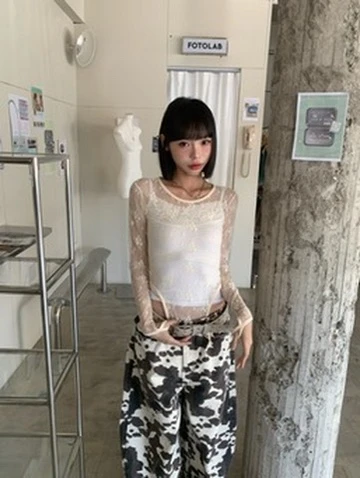 🇰🇷KS1 12 LACE MESH TOP 蕾絲透膚上衣_米白