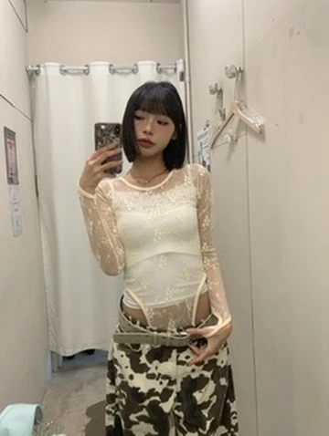 LYLO KR選品｜S12 LACE MESH TOP 蕾絲透膚上衣_米白