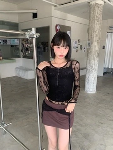 🇰🇷KS1 12 LACE MESH TOP 蕾絲透膚上衣_黑