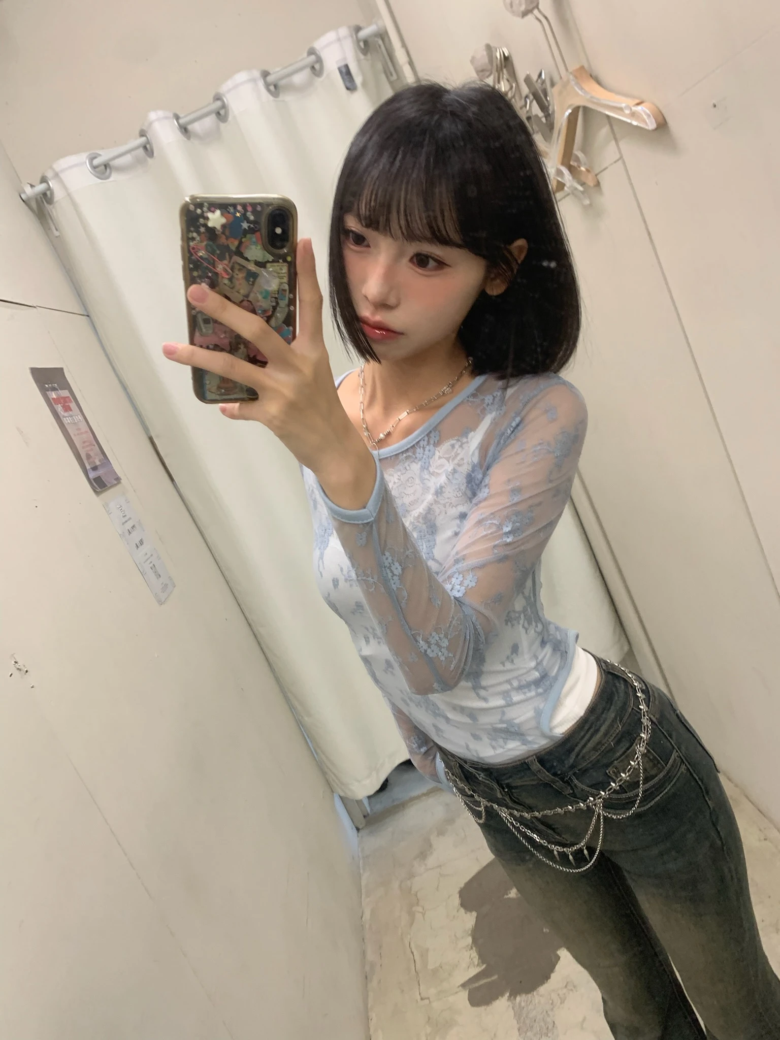 LYLO KR選品｜S12 LACE MESH TOP 蕾絲透膚上衣_藍