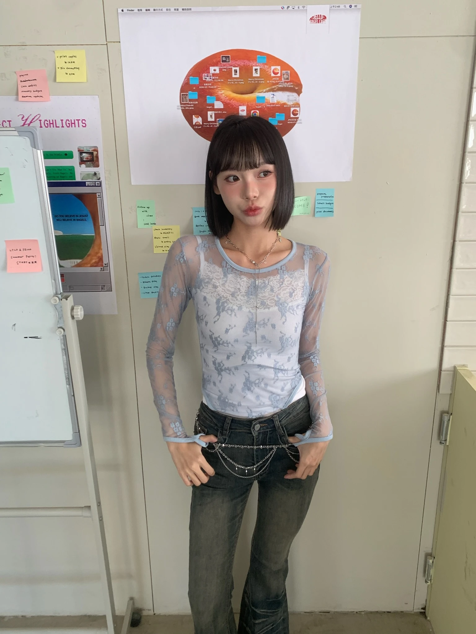 🇰🇷KS1 12 LACE MESH TOP 蕾絲透膚上衣_藍