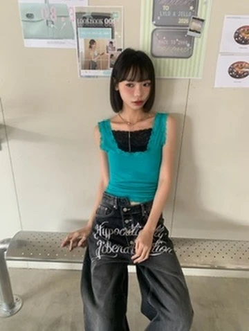 LYLO KR選品｜S19 Lace Femme 蕾絲修身寬肩背心_綠
