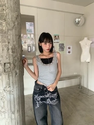 LYLO KR選品｜S19 Lace Femme 蕾絲修身寬肩背心_灰