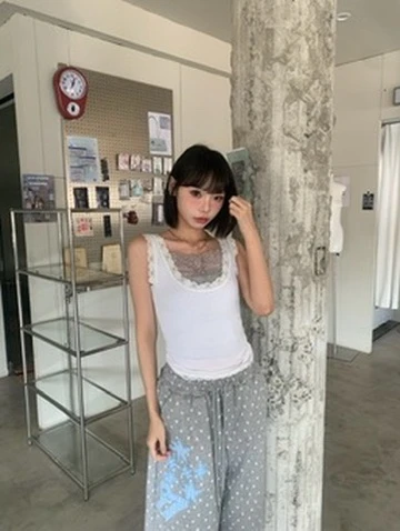 LYLO KR選品｜S19 Lace Femme 蕾絲修身寬肩背心_白