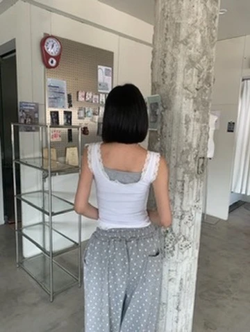 🇰🇷KS1 19 Lace Femme 蕾絲修身寬肩背心_白