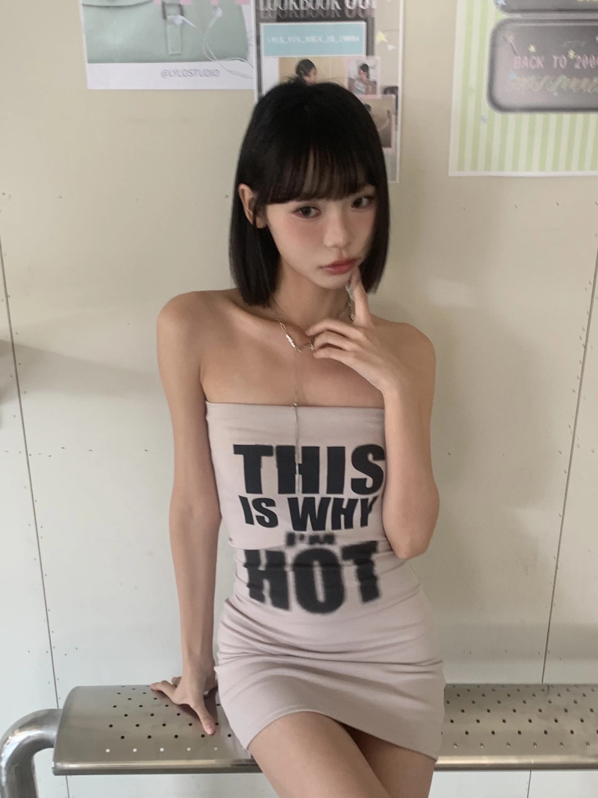 LYLO KR選品｜S14 Élan Letter Skirt 字母修身包臀裙_米白