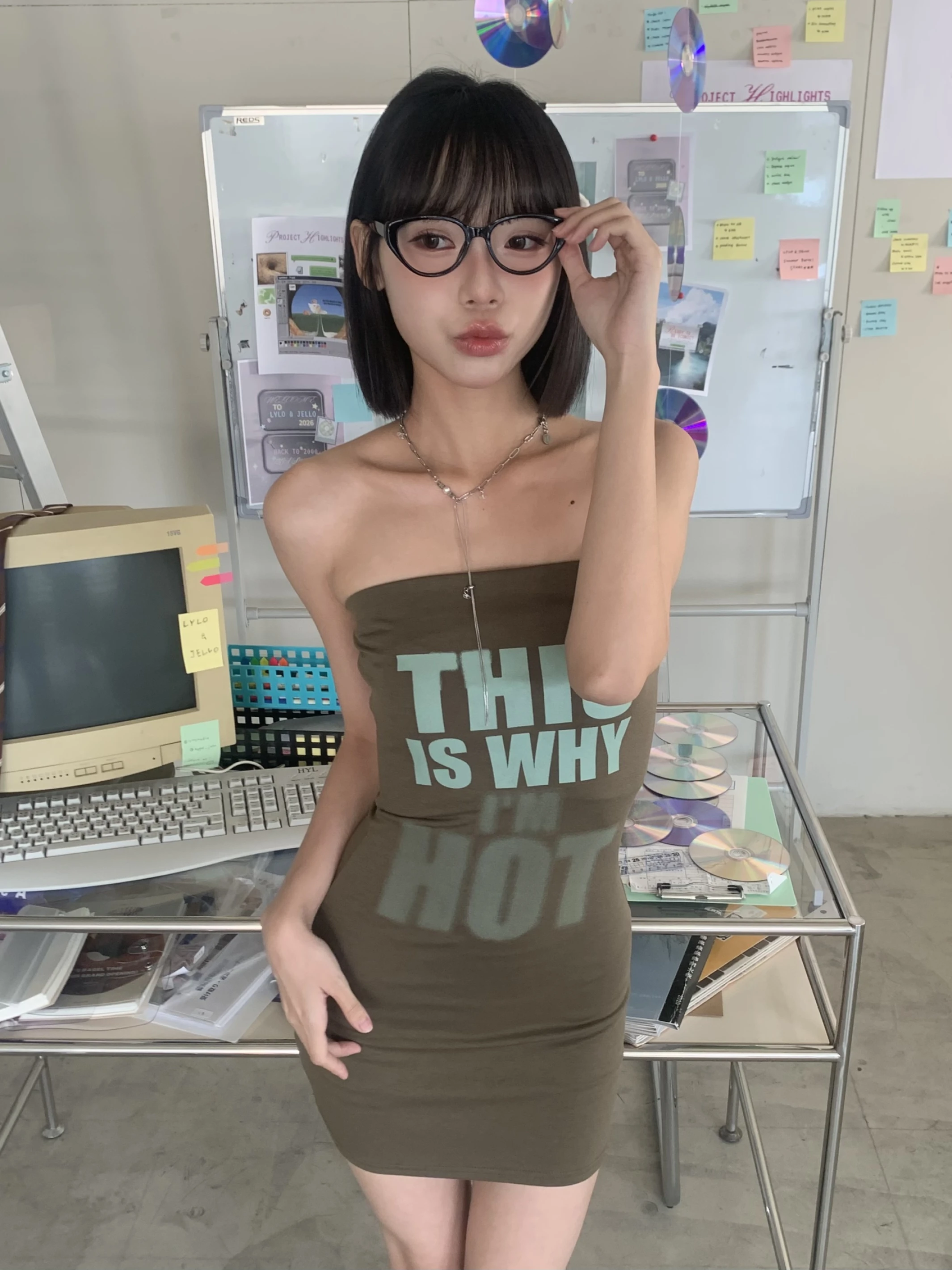 LYLO KR選品｜S14 Élan Letter Skirt 字母修身包臀裙_卡其