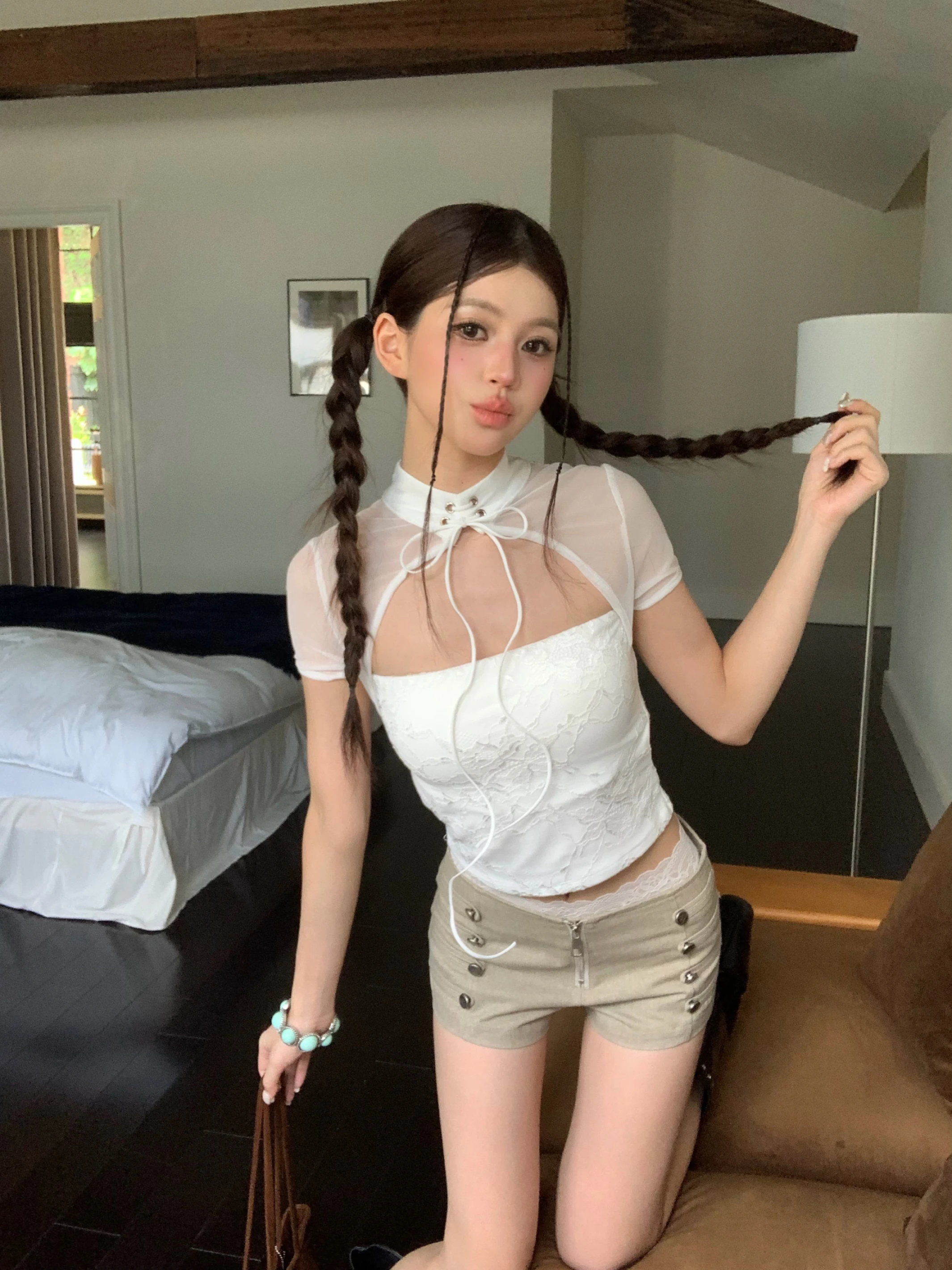 Lace collar top新中式上衣_白