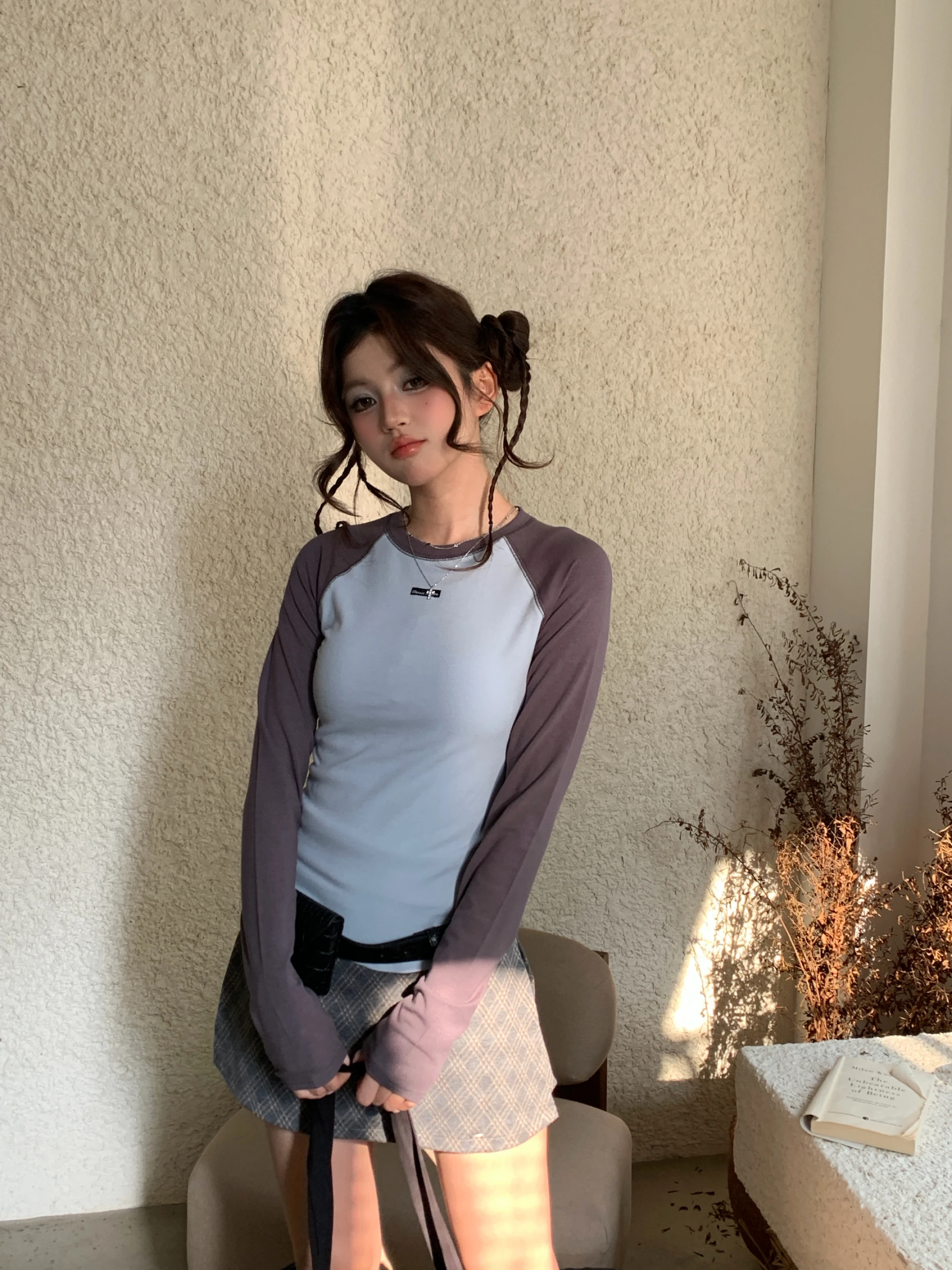 撞色小標tee_藍